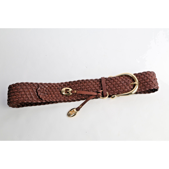 Michael Kors Belt Brown Braided Leather Gold Buckle Weave Boho Size L - Picture 16 of 16